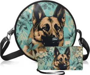 Circle Purse Set for Women Girls, PU Round Crossbody Bag with PU Wallet for Party Work