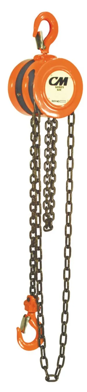CM 2256 Steel Lightweight Hand Chain Hoist, 2000 lbs Capacity, 10' Lift Height, 1-1/32" Opening