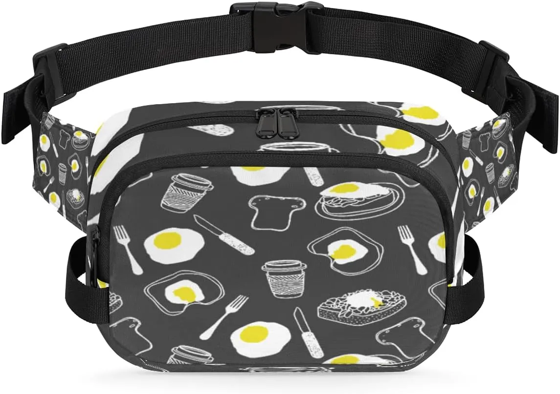Coffee Omelet Fanny Pack for Men Women Delicious Breakfast Tableware Fashion Crossbody Bag Waterproof Waist Bag for Traveling Camping Biking Running Outdoor Activities