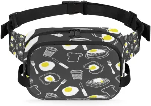 Coffee Omelet Fanny Pack for Men Women Delicious Breakfast Tableware Fashion Crossbody Bag Waterproof Waist Bag for Traveling Camping Biking Running Outdoor Activities