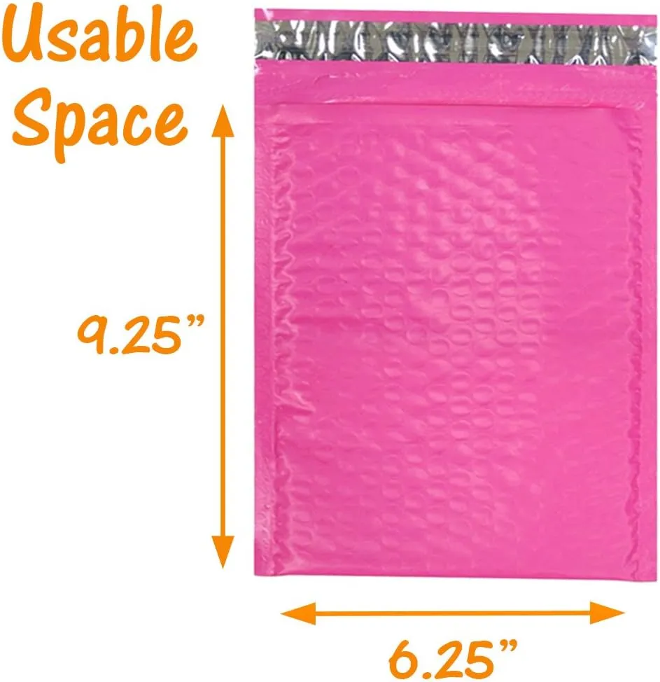 Colored Poly Bubble Mailers, Self Sealing Padded Mailing Envelopes, Mail Bags with Kissy Stickers Party Pack (Pink,Purple & Teal, 50)