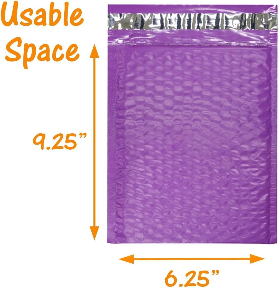Colored Poly Bubble Mailers, Self Sealing Padded Mailing Envelopes, Mail Bags with Kissy Stickers Party Pack (Pink,Purple & Teal, 50)