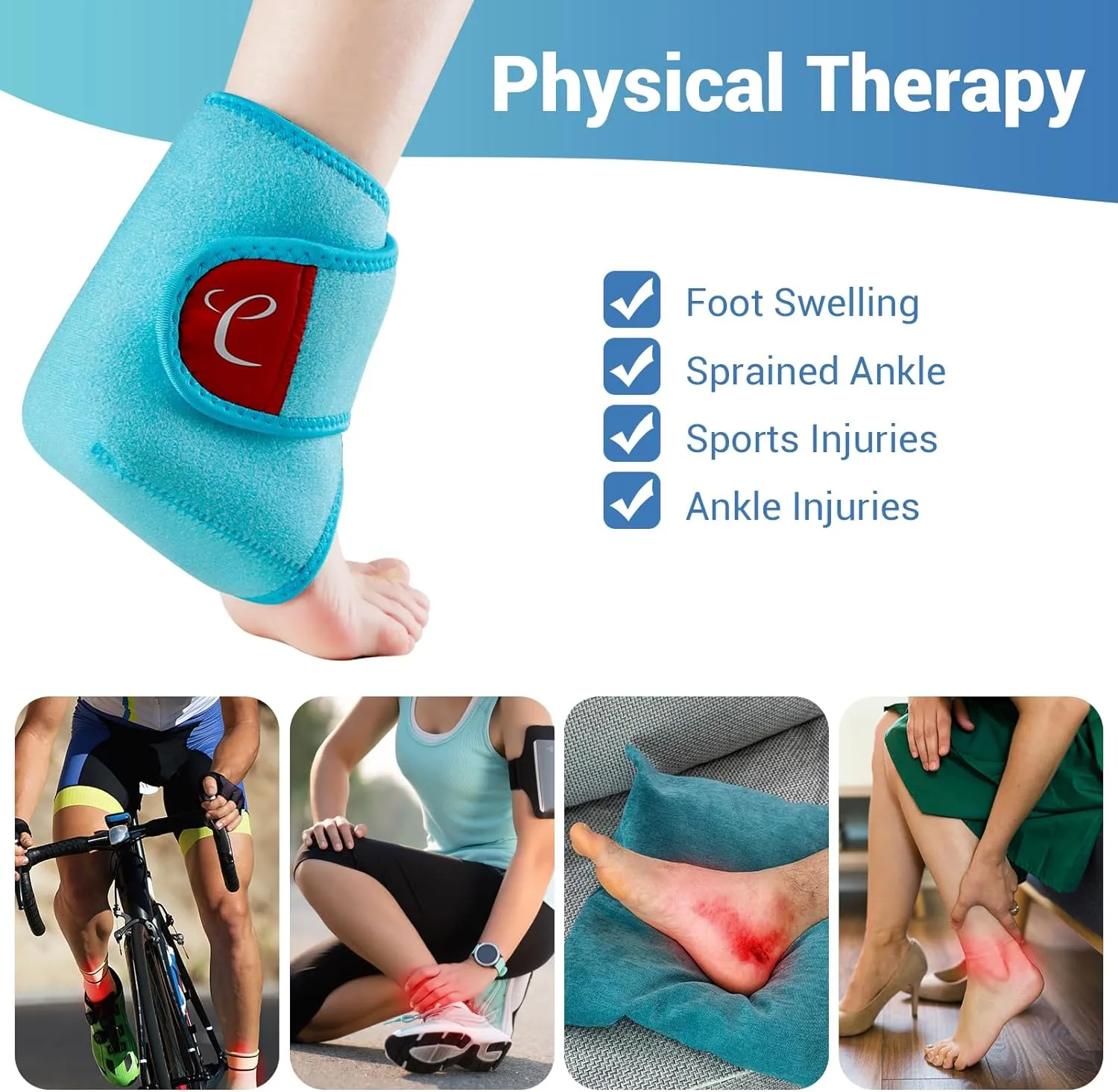 Comfytemp Ankle Ice Pack Wrap Brace for Swelling, Foot Pain Relief, 2 Gel Ice Packs for Injuries Reusable, FSA HSA Approved, Ice Bag Hot Cold Compression for Plantar Fasciitis, Men Women Surgery Gift