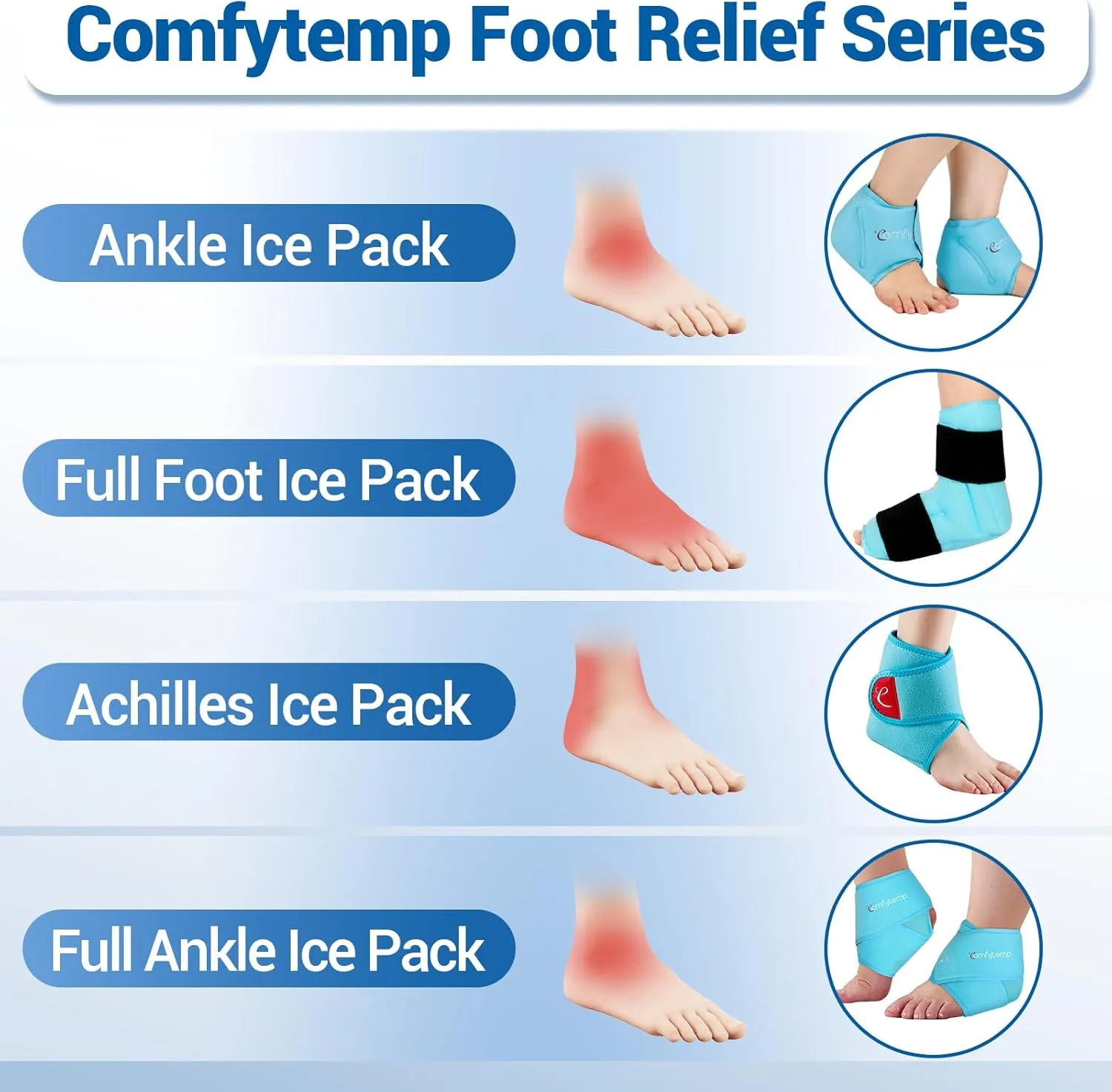 Comfytemp Ankle Ice Pack Wrap Brace for Swelling, Foot Pain Relief, 2 Gel Ice Packs for Injuries Reusable, FSA HSA Approved, Ice Bag Hot Cold Compression for Plantar Fasciitis, Men Women Surgery Gift