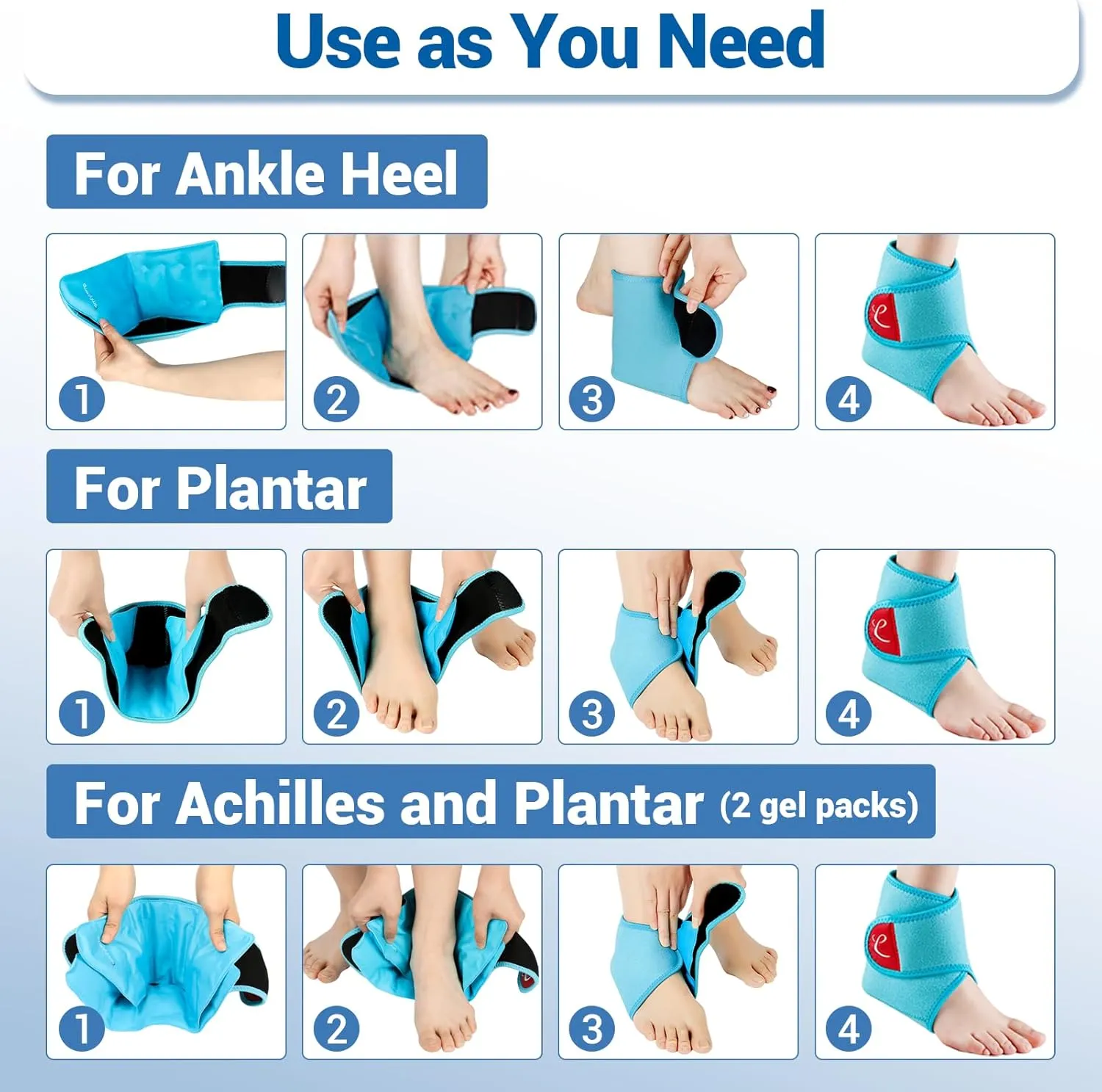 Comfytemp Ankle Ice Pack Wrap Brace for Swelling, Foot Pain Relief, 2 Gel Ice Packs for Injuries Reusable, FSA HSA Approved, Ice Bag Hot Cold Compression for Plantar Fasciitis, Men Women Surgery Gift