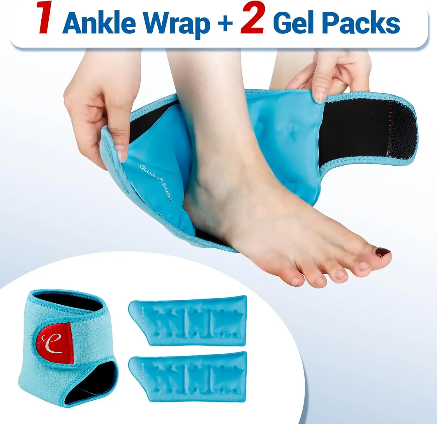 Comfytemp Ankle Ice Pack Wrap Brace for Swelling, Foot Pain Relief, 2 Gel Ice Packs for Injuries Reusable, FSA HSA Approved, Ice Bag Hot Cold Compression for Plantar Fasciitis, Men Women Surgery Gift