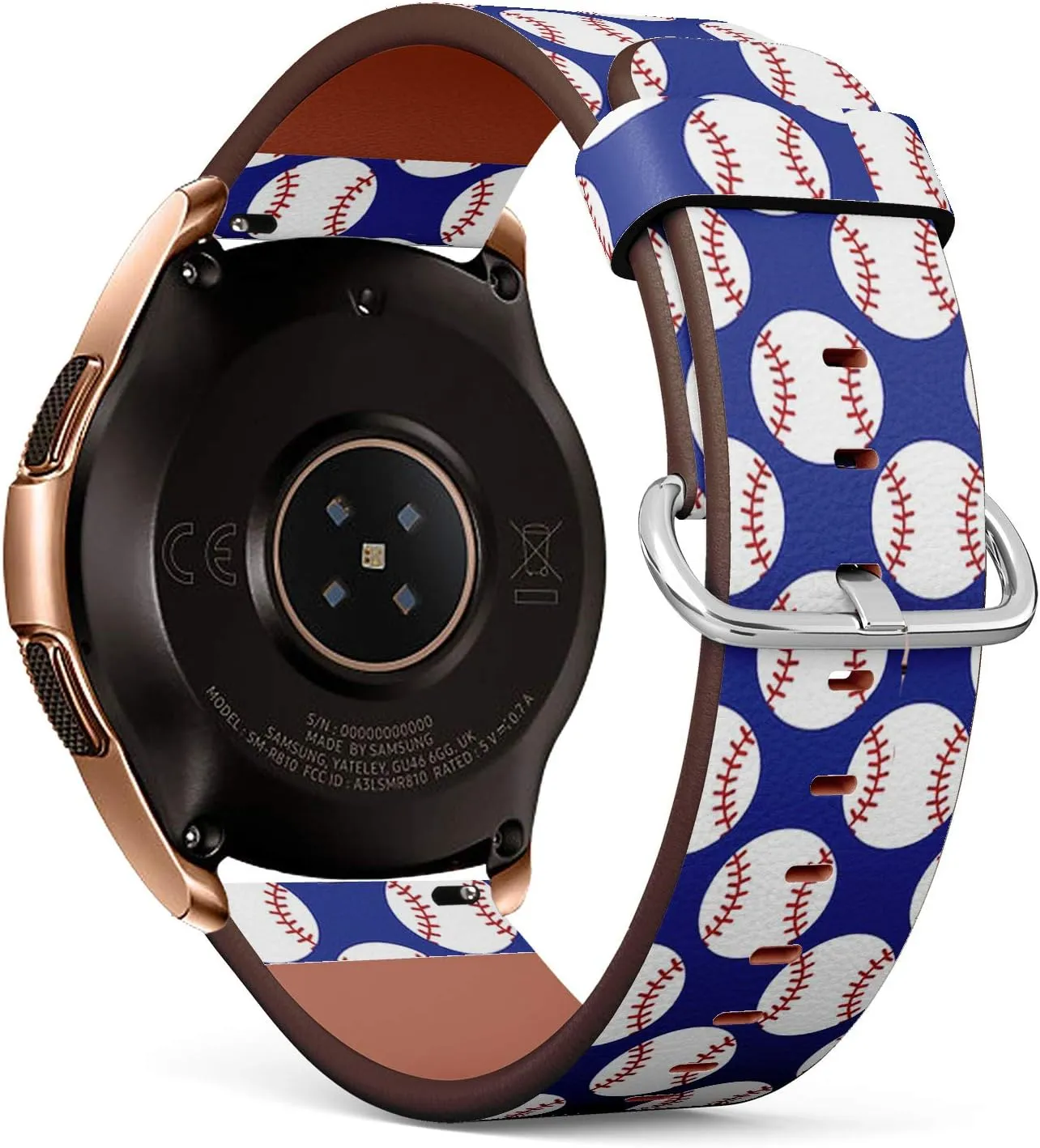 Compatible with Samsung Galaxy Watch (42mm) - Leather Watch Wrist Band Strap Bracelet with Quick-Release Pins (Baseball)