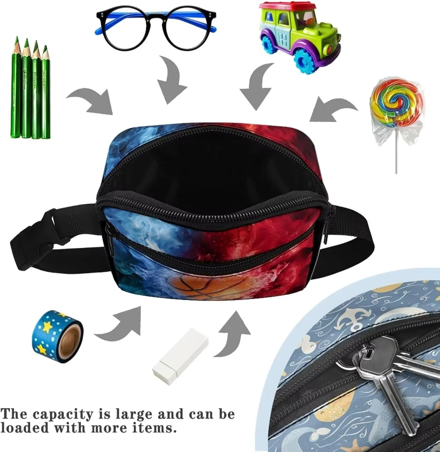 Cozeyat Fire Basketball Kids Fanny Pack for Boys Ages 4-8 6-9 8-12, Travel Small Waist Bag Crossbody Belt Bag for Little Boys Toddler Cute Fanny Bag Bum Bag Sling Bag