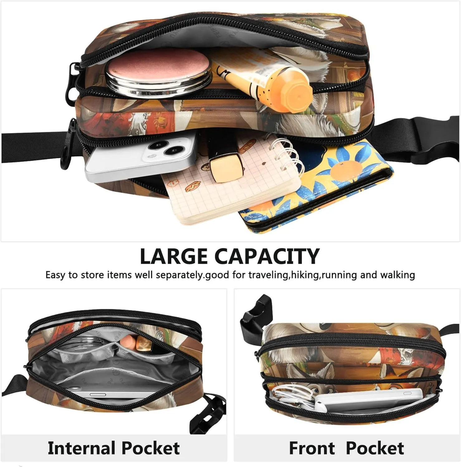Cozy Wolf Fox Rustic Dinner Women Fanny Pack Funky Everywhere Belt Bag Waterproof Cross Body Waist Purse