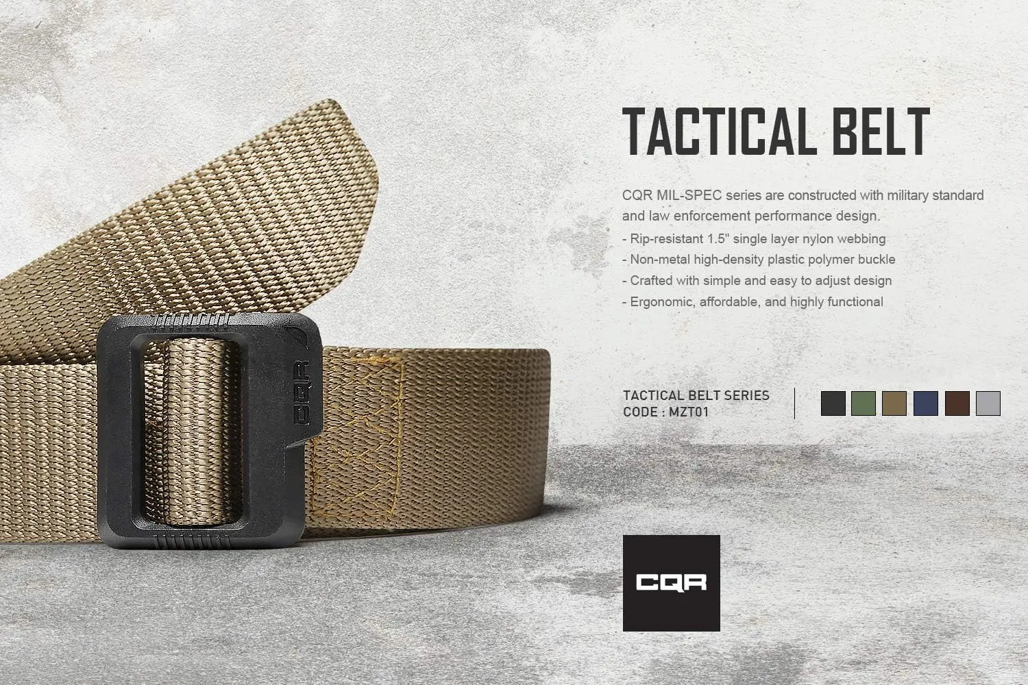 CQR Tactical Belt, Military Style Heavy Duty Belt, Webbing EDC Quick-Release Buckle