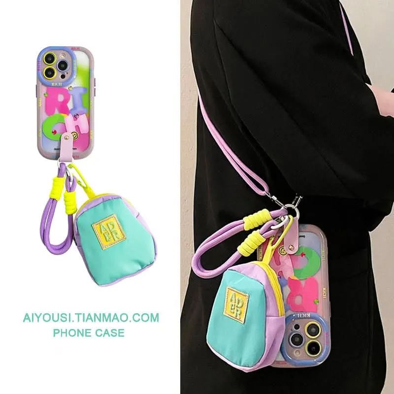Cream Macaron iPhone Case with Crossbody Strap