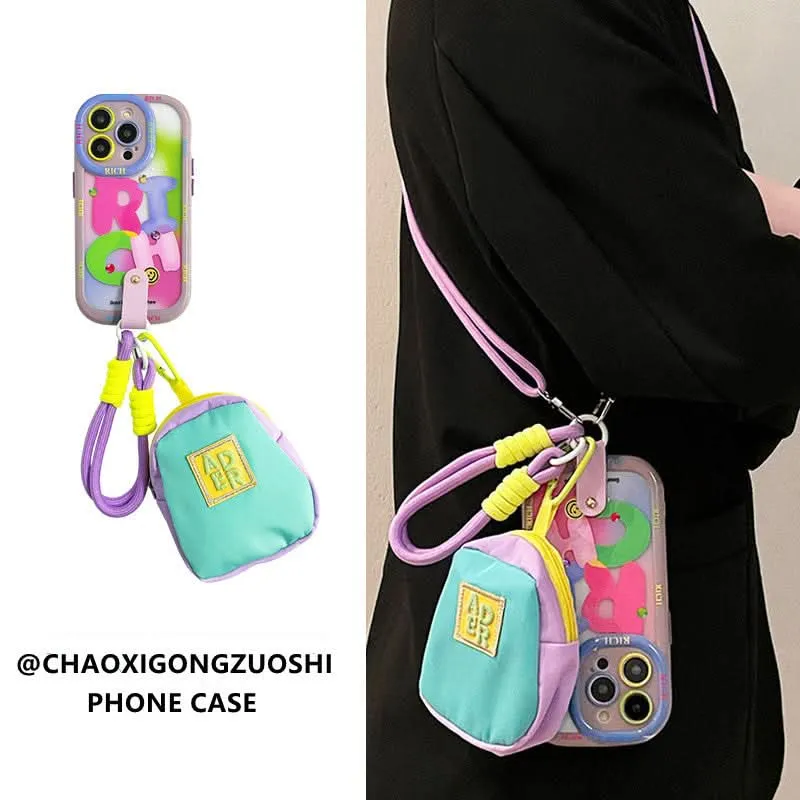 Cream Macaron iPhone Case with Crossbody Strap