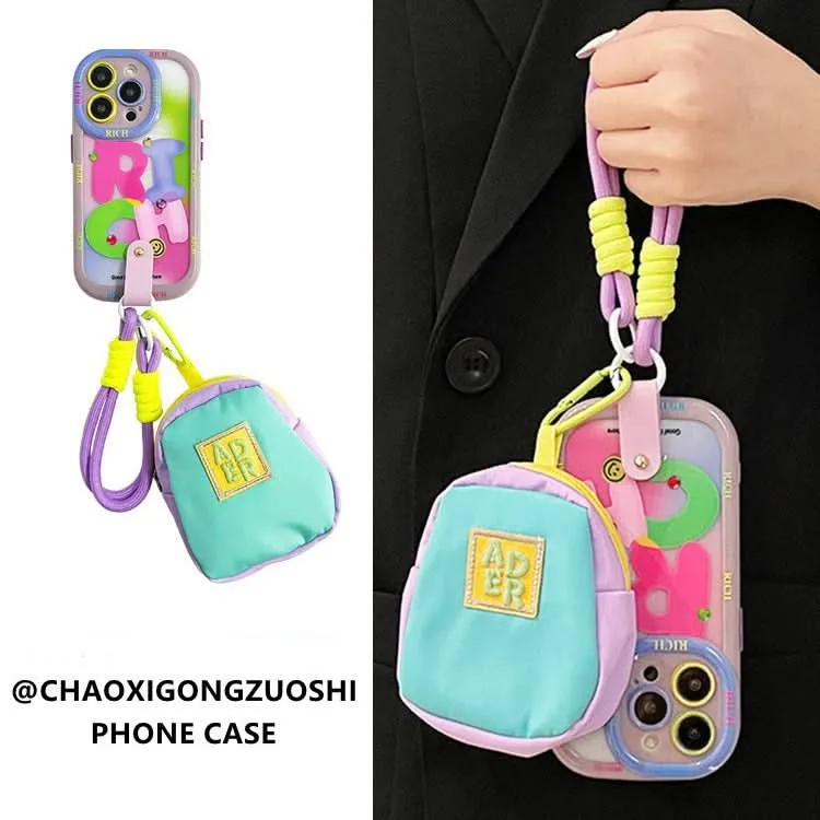 Cream Macaron iPhone Case with Crossbody Strap