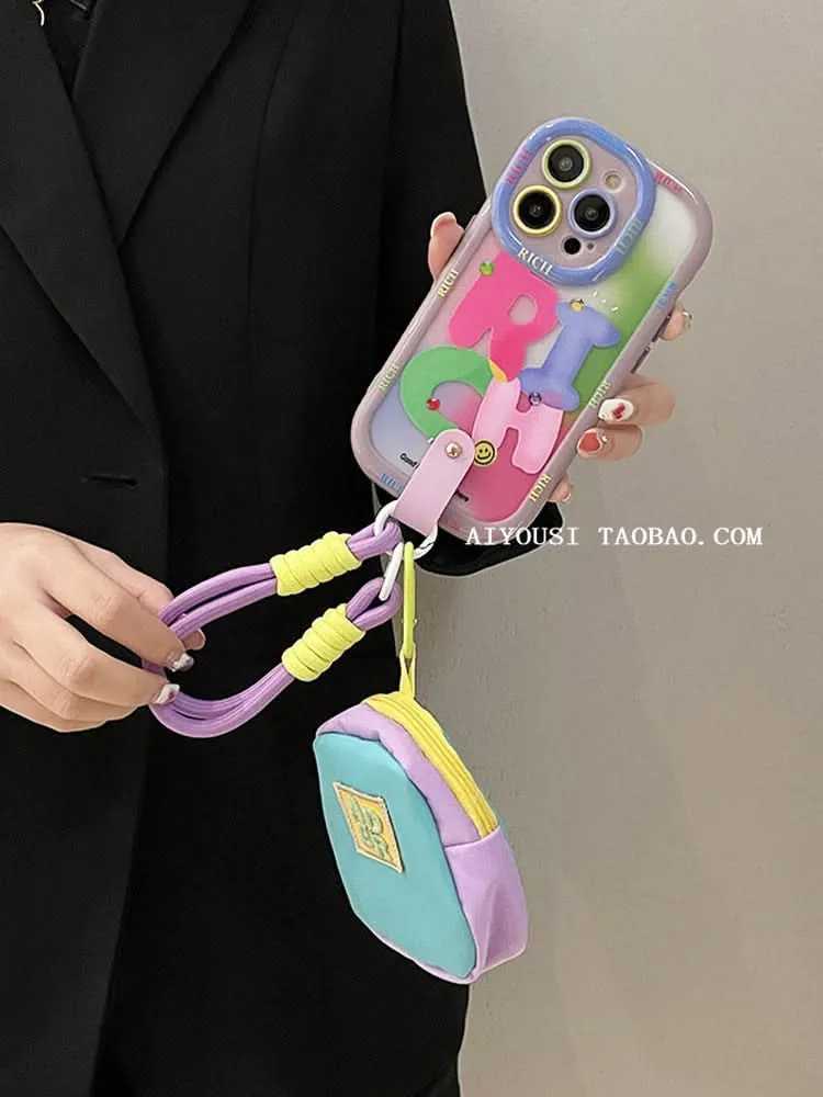 Cream Macaron iPhone Case with Crossbody Strap
