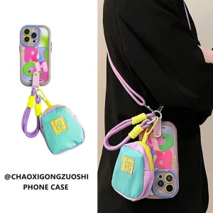 Cream Macaron iPhone Case with Crossbody Strap