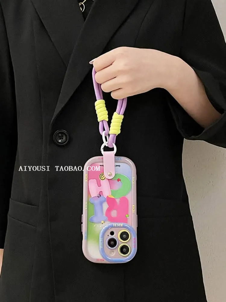 Cream Macaron iPhone Case with Crossbody Strap