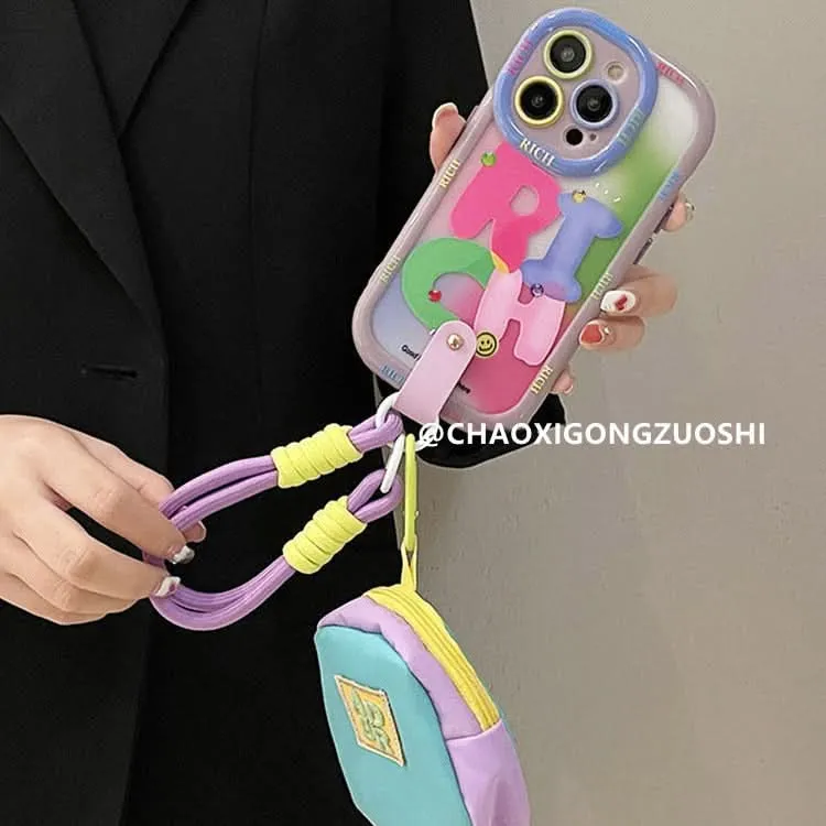 Cream Macaron iPhone Case with Crossbody Strap