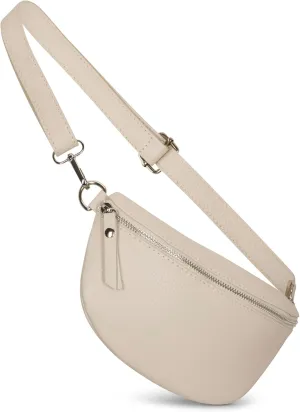 Crossbody Bag - Genuine Leather - Fanny Pack - Shoulder Sling Bag - Made in Italy, Sold in U.S. by Idalia (Beige, Large)