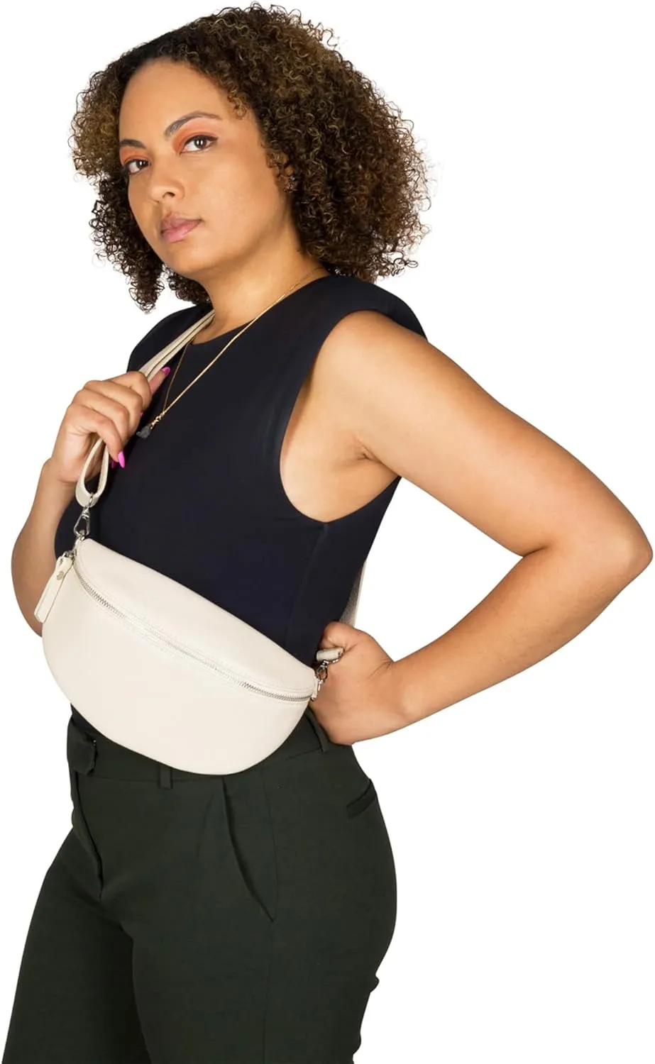 Crossbody Bag - Genuine Leather - Fanny Pack - Shoulder Sling Bag - Made in Italy, Sold in U.S. by Idalia (Beige, Large)