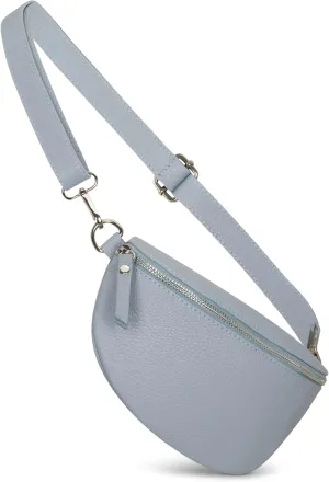 Crossbody Bag - Genuine Leather - Fanny Pack - Shoulder Sling Bag - Made in Italy, Sold in U.S. by Idalia (Icy Blue, Small)