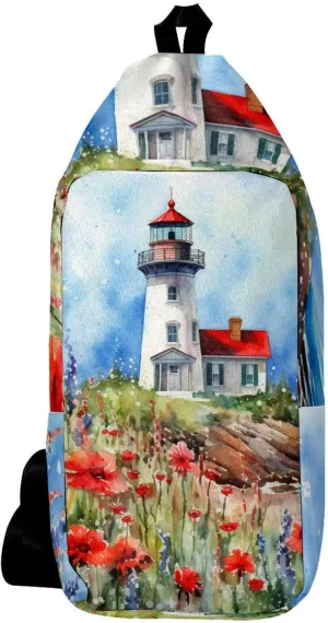Crossbody Bags for Women,Crossbody Bag Men,Small Sling Bag,Flower Bush Summer Lighthouse,Crossbody Purse