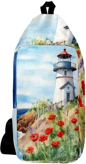 Crossbody Bags for Women,Crossbody Bag Men,Small Sling Bag,Flower Bush Summer Lighthouse,Crossbody Purse