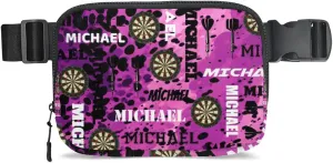 Custom Darts Fanny Pack for Women Men, Personalized Name Waist Packs Crossbody Belt Bag with Adjustable Strap for Sports Travel Workout Running Hiking, Black Purple