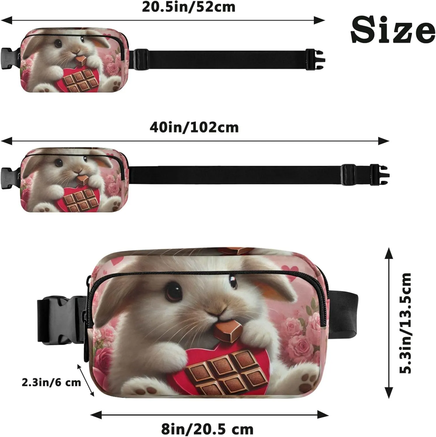 Cute Bunny Chocolate Treat Fanny Pack for Women Fashion Belt Bag Hip Pouch Waterproof Waist Pouch for Women