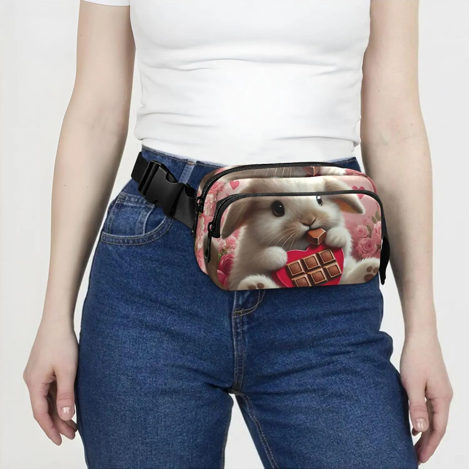 Cute Bunny Chocolate Treat Fanny Pack for Women Fashion Belt Bag Hip Pouch Waterproof Waist Pouch for Women
