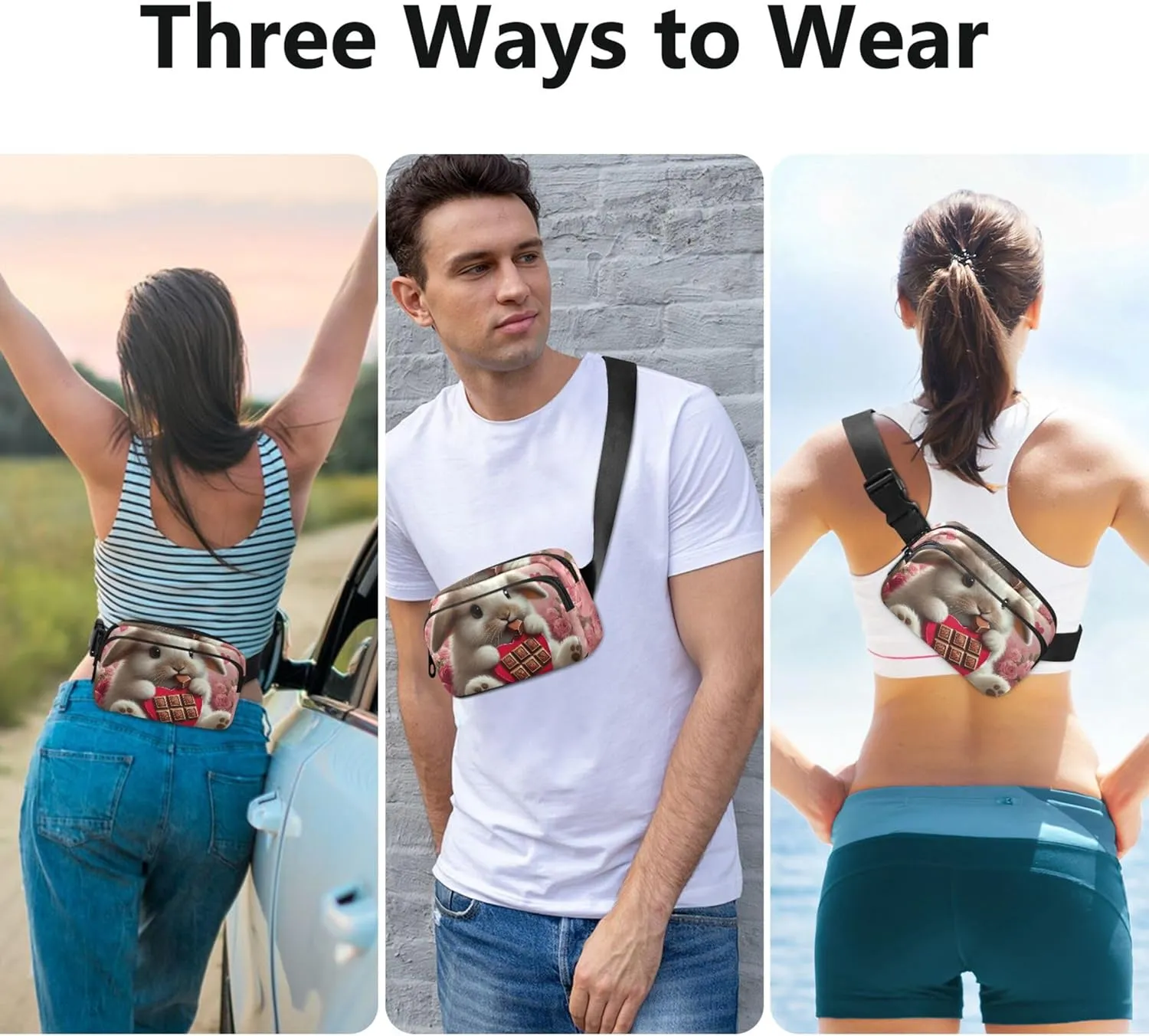 Cute Bunny Chocolate Treat Fanny Pack for Women Fashion Belt Bag Hip Pouch Waterproof Waist Pouch for Women