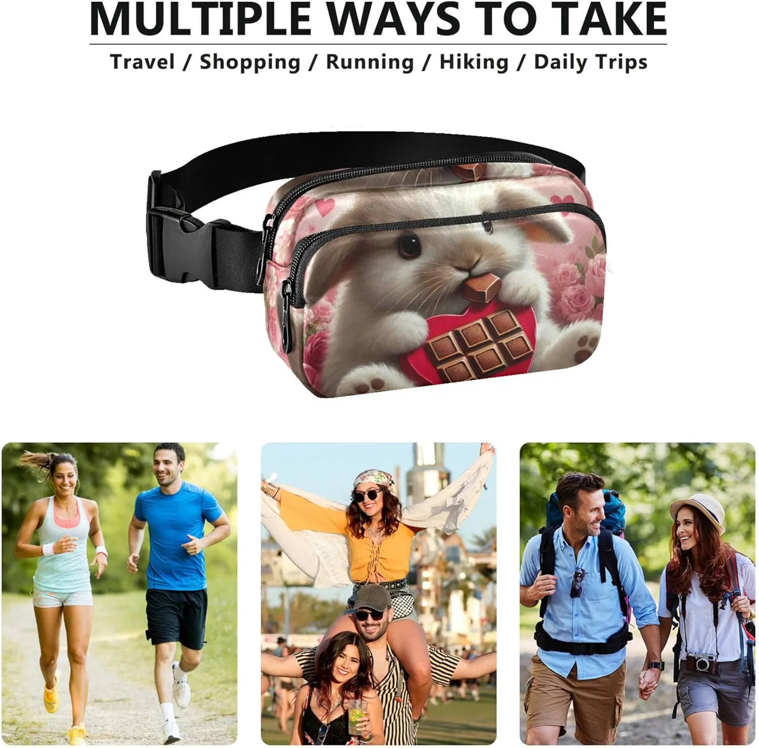 Cute Bunny Chocolate Treat Fanny Pack for Women Fashion Belt Bag Hip Pouch Waterproof Waist Pouch for Women