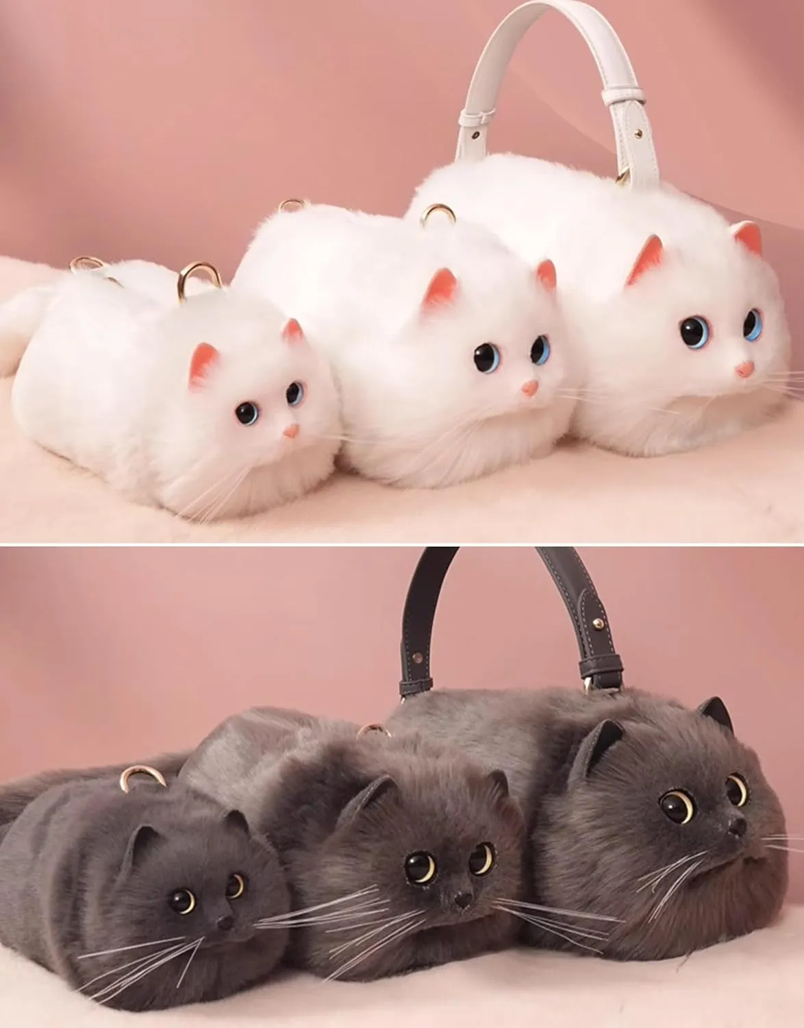 Cute Cat Crossbody Handbag Puffy Plush Cat Shaped Shoulder Bag for Women Girl Boy Kid