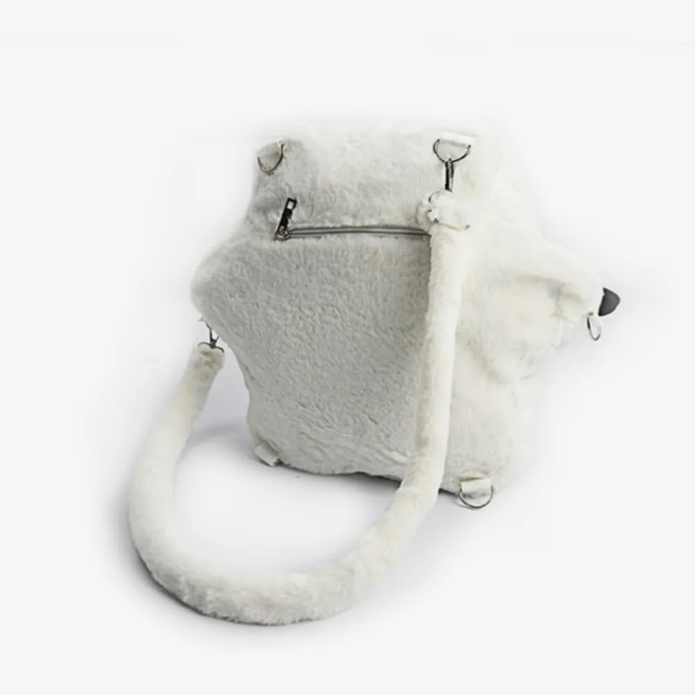 Cute Cat's Paw Kawaii Backpack Plush Single Shoulder Bag Large Capacity Crossbody Bag Purse and Handbag for Women (White)