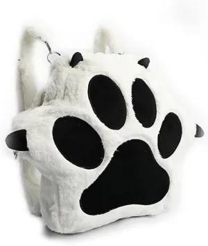 Cute Cat's Paw Kawaii Backpack Plush Single Shoulder Bag Large Capacity Crossbody Bag Purse and Handbag for Women (White)