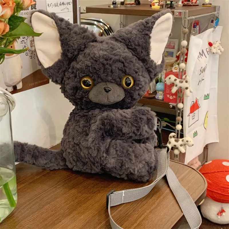 Cute Devon Rex Cat Plush Crossbody Bag