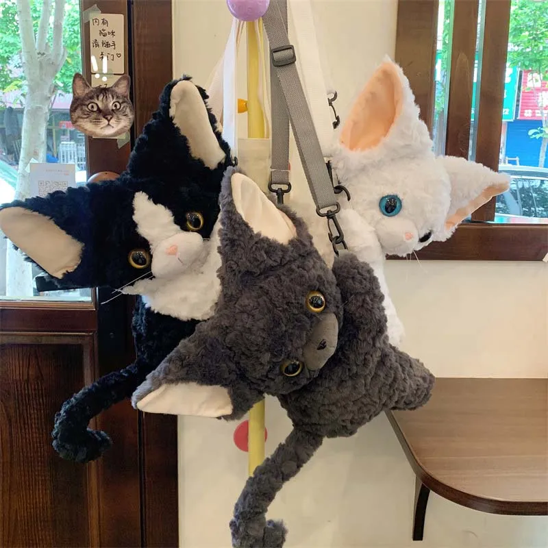Cute Devon Rex Cat Plush Crossbody Bag