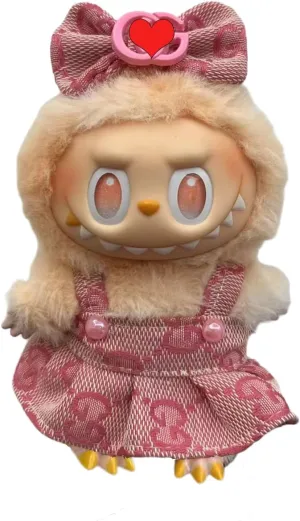 Cute Labu Doll Clothes Set | Multi-Style Outfits for 17cm Labu Plush |Premium Outfit with Accessories for Labu, Stylish Clothes for Labu Doll (GG Pink Skirt Set)