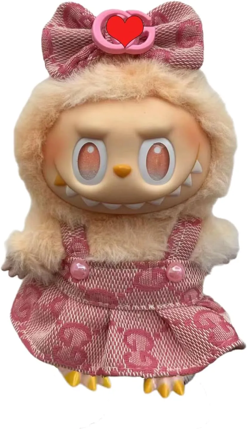 Cute Labu Doll Clothes Set | Multi-Style Outfits for 17cm Labu Plush |Premium Outfit with Accessories for Labu, Stylish Clothes for Labu Doll (GG Pink Skirt Set)