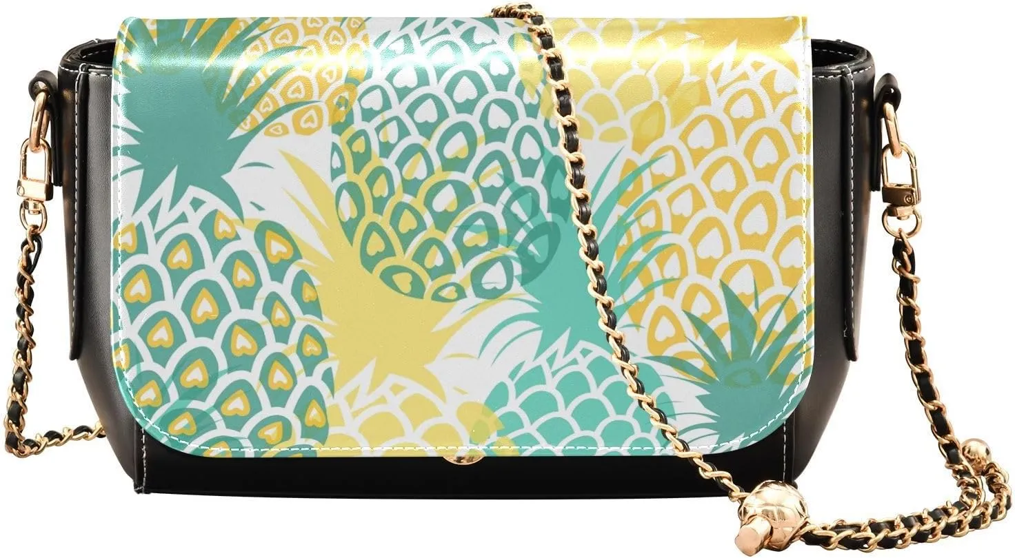 Cute Pink Pineapple Tropical Summer Crossbody Bags for Women, Trendy Small Shoulder Bag, PU Leather Clutch Purse Underarm Handbag Satchel HandBag with Adjustable Metal Chain