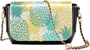 Cute Pink Pineapple Tropical Summer Crossbody Bags for Women, Trendy Small Shoulder Bag, PU Leather Clutch Purse Underarm Handbag Satchel HandBag with Adjustable Metal Chain