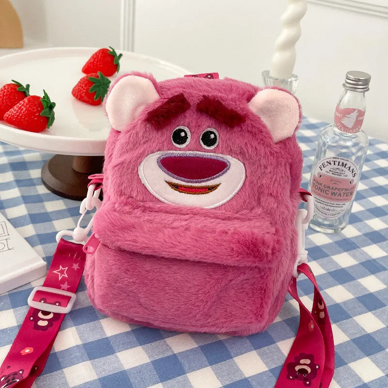 Cute Plush Ling Strawberry Bear Donald Crossbody Bags