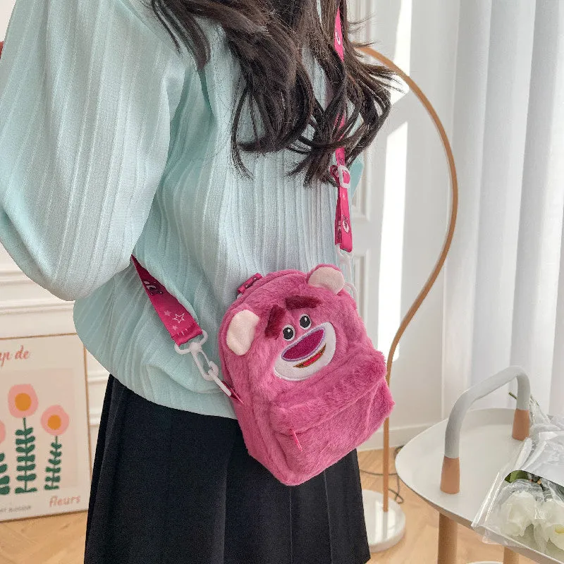 Cute Plush Ling Strawberry Bear Donald Crossbody Bags