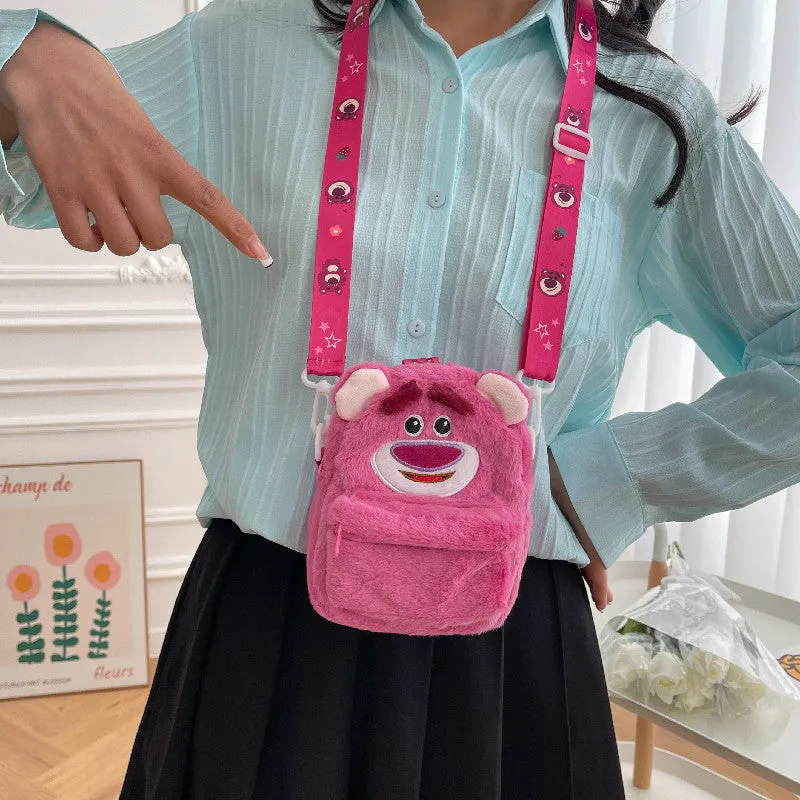 Cute Plush Ling Strawberry Bear Donald Crossbody Bags
