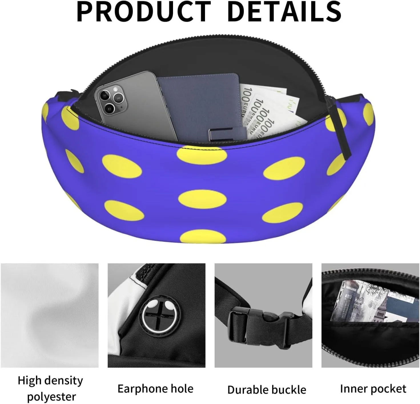 Cute Polka Dot Fanny Pack, Crossbody Waist Packs for Women Men Waist Bags with Adjustable Strap for Travel Running Hiking Sport