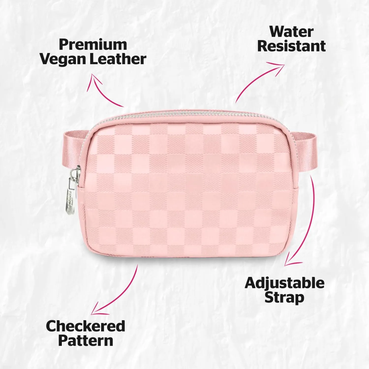 DANCOUR Checkered Belt Bag - Leather Crossbody Fanny Pack for Women - Light Pink