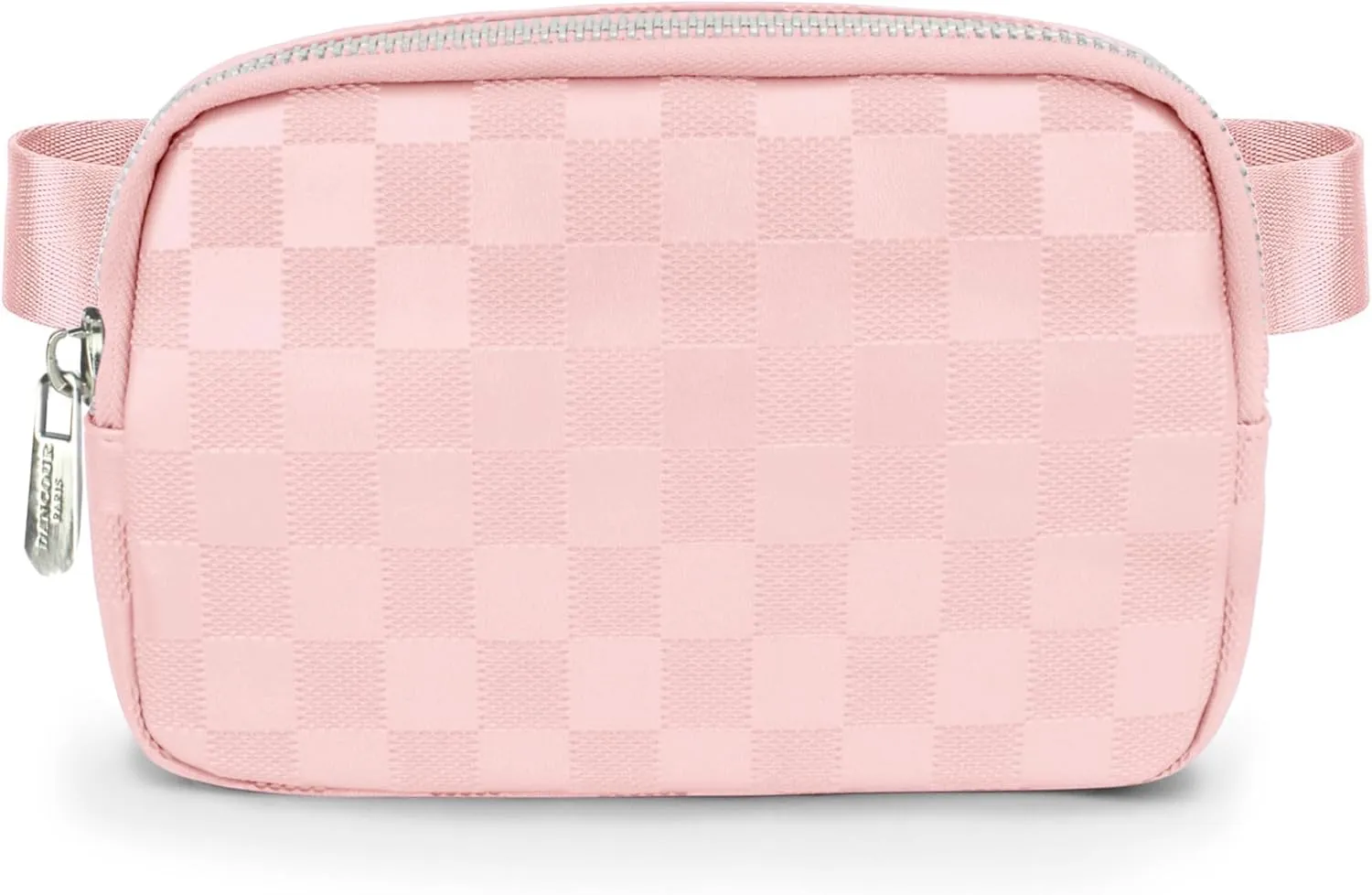 DANCOUR Checkered Belt Bag - Leather Crossbody Fanny Pack for Women - Light Pink