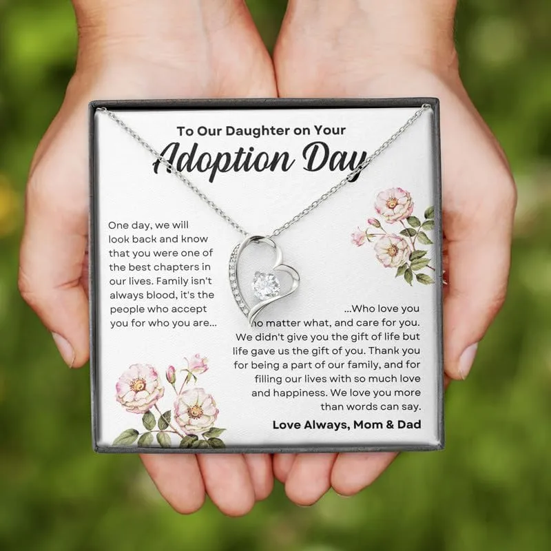 Daughter on Adoption Day Necklace Message Card Box Forever Love - Stepdaughter Adoptive Encouragement Relationship Grateful Chosen Daughter