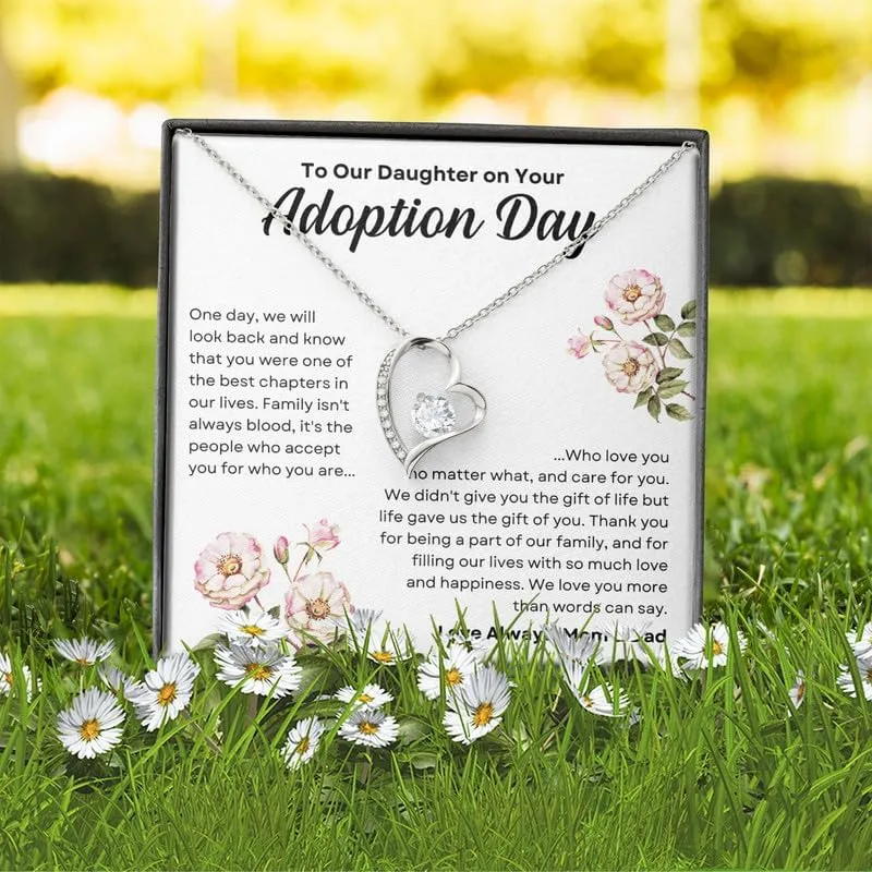 Daughter on Adoption Day Necklace Message Card Box Forever Love - Stepdaughter Adoptive Encouragement Relationship Grateful Chosen Daughter
