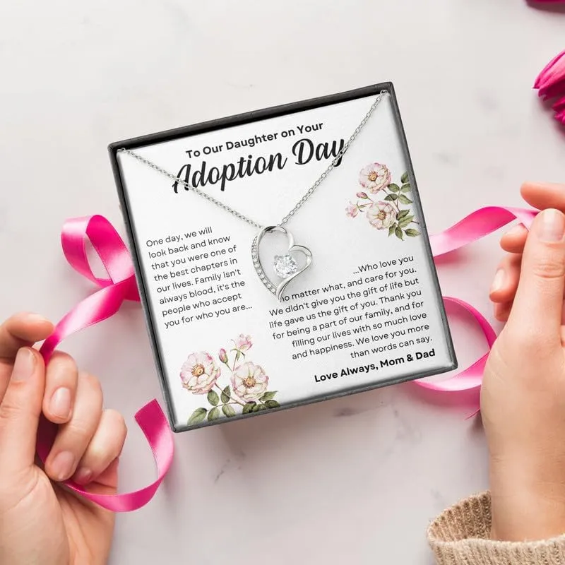 Daughter on Adoption Day Necklace Message Card Box Forever Love - Stepdaughter Adoptive Encouragement Relationship Grateful Chosen Daughter