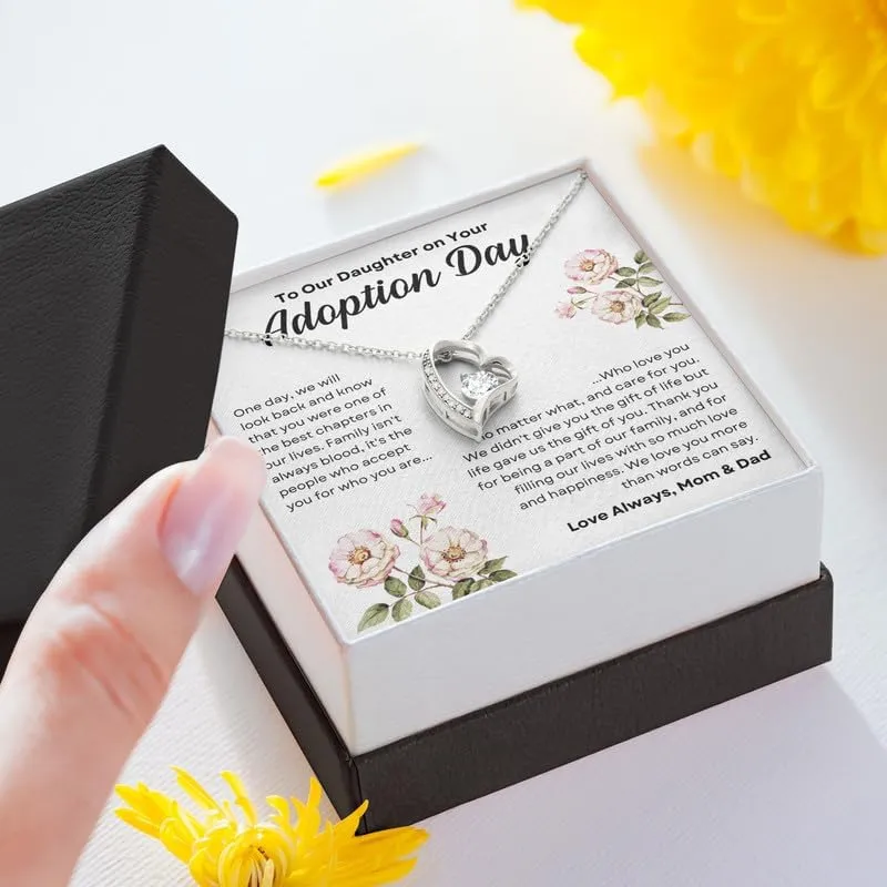 Daughter on Adoption Day Necklace Message Card Box Forever Love - Stepdaughter Adoptive Encouragement Relationship Grateful Chosen Daughter